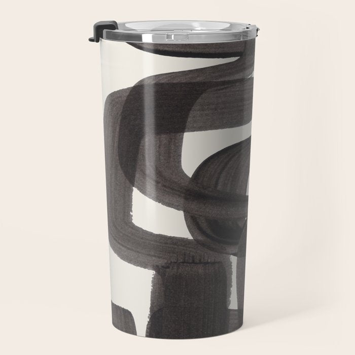 Black Ink Paint Brush Strokes Wiggles Mid Century Modern Travel Mug Gallery Image 3