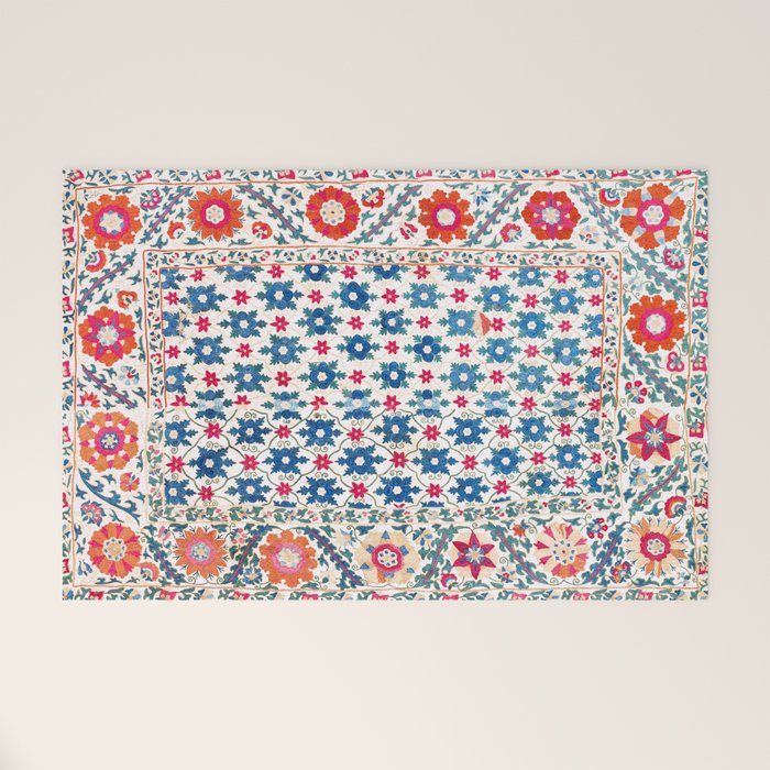 Kermina Suzani Uzbekistan Embroidery Print Welcome Mat Gallery Image 1