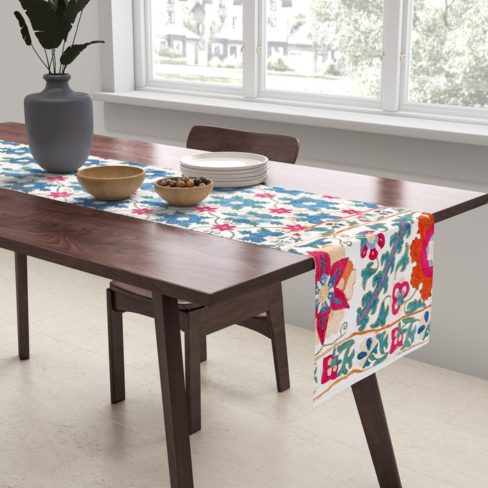 Kermina Suzani Uzbekistan Embroidery Print Table Runner Gallery Image 2