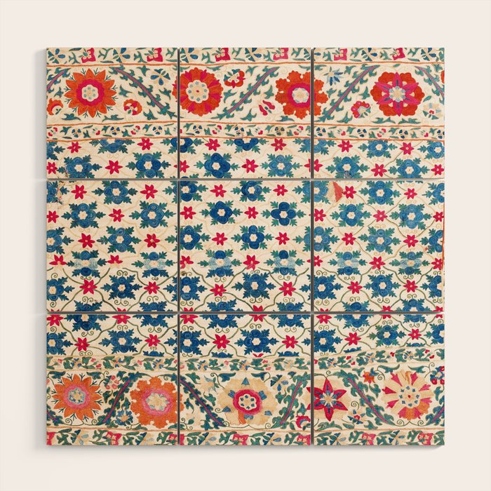 Kermina Suzani Uzbekistan Embroidery Print Wood Wall Art Gallery Image 1