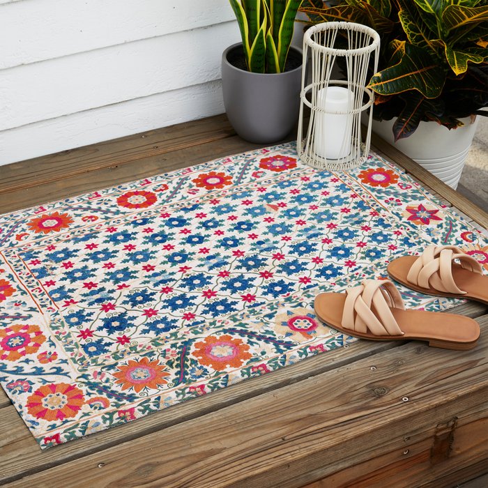 Kermina Suzani Uzbekistan Embroidery Print Outdoor Rug Gallery Image 2