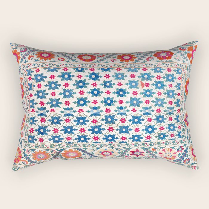 Kermina Suzani Uzbekistan Embroidery Print Rectangular Pillow Gallery Image 1