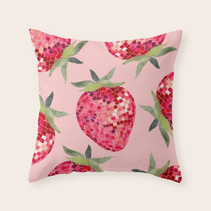 Disco Ball Strawberry Throw Pillow Gallery Image 6