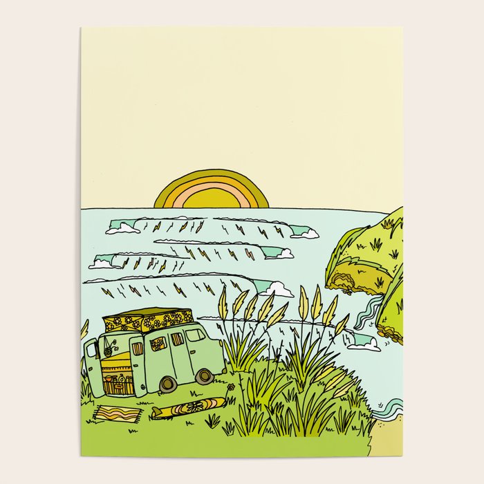 home is where you park it // wandering in new zealand // retro surf art by surfy birdy Poster Gallery Image 1