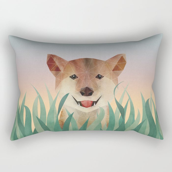Happy Shiba in the Grass (Sunrise Dog) Rectangular Pillow Gallery Image 1