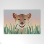 Happy Shiba in the Grass (Sunrise Dog) Welcome Mat Gallery Image 1