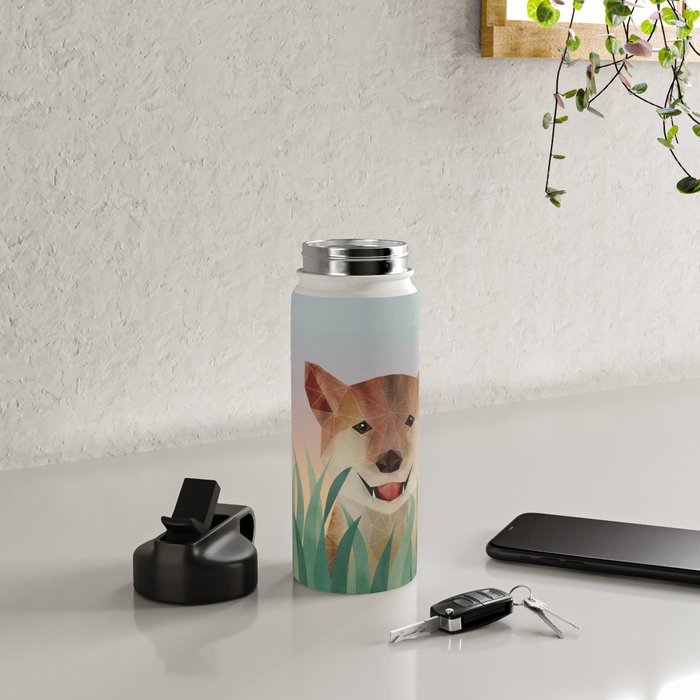 Happy Shiba in the Grass (Sunrise Dog) Water Bottle Gallery Image 4