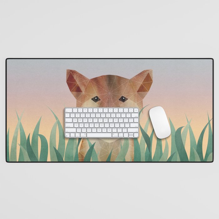 Happy Shiba in the Grass (Sunrise Dog) Desk Mat Gallery Image 1