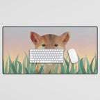 Happy Shiba in the Grass (Sunrise Dog) Desk Mat Gallery Image 1
