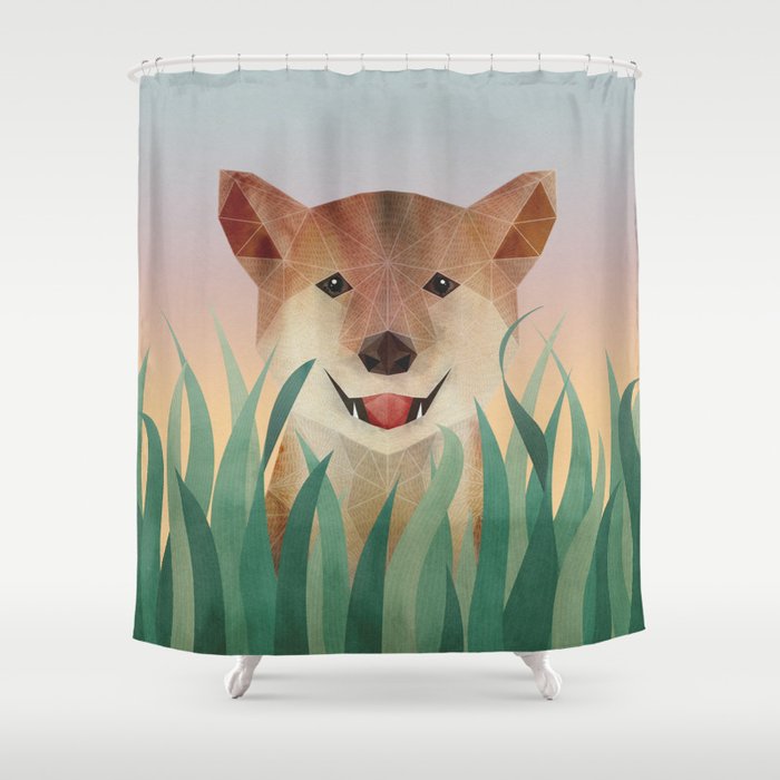 Happy Shiba in the Grass (Sunrise Dog) Shower Curtain Gallery Image 1