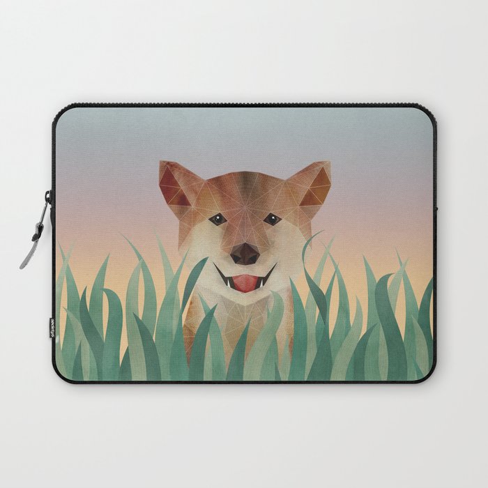 Happy Shiba in the Grass (Sunrise Dog) Laptop Sleeve Gallery Image 1