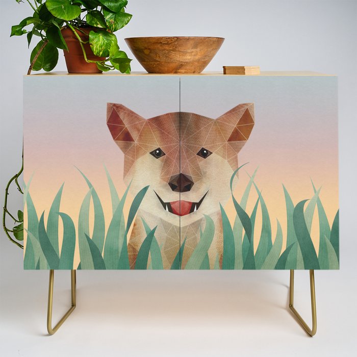 Happy Shiba in the Grass (Sunrise Dog) Credenza Gallery Image 1