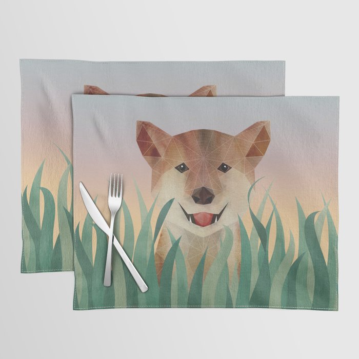 Happy Shiba in the Grass (Sunrise Dog) Placemat Gallery Image 1