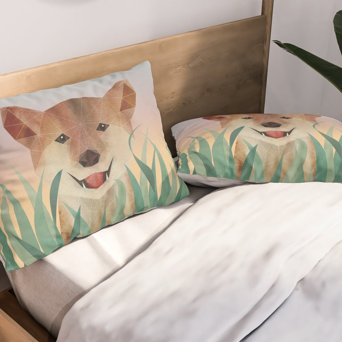 Happy Shiba in the Grass (Sunrise Dog) Pillow Sham Gallery Image 2