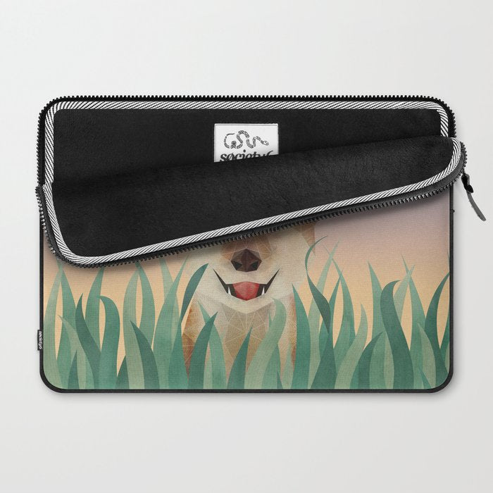 Happy Shiba in the Grass (Sunrise Dog) Laptop Sleeve Gallery Image 2