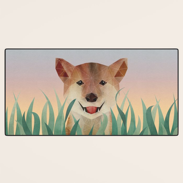 Happy Shiba in the Grass (Sunrise Dog) Desk Mat Gallery Image 3