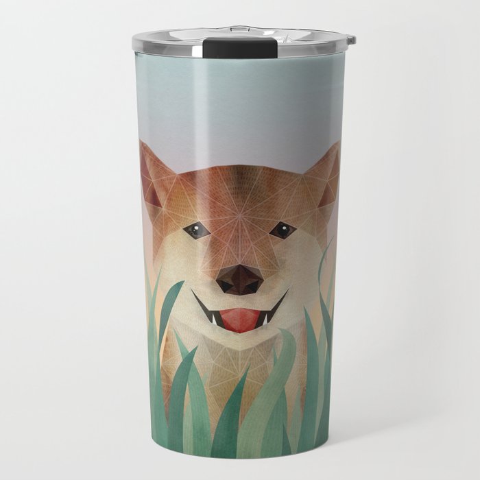 Happy Shiba in the Grass (Sunrise Dog) Travel Mug Gallery Image 1