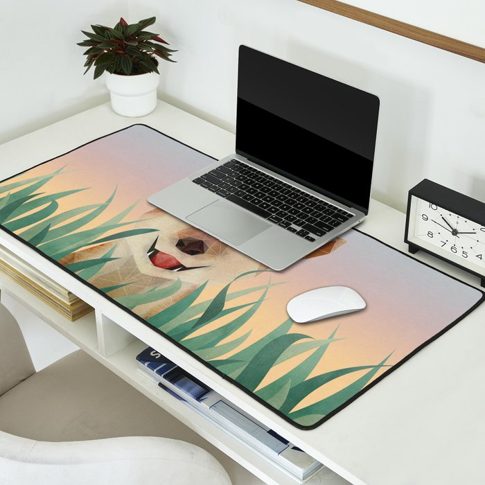 Happy Shiba in the Grass (Sunrise Dog) Desk Mat Gallery Image 2