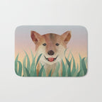 Happy Shiba in the Grass (Sunrise Dog) Bath Mat Gallery Image 1