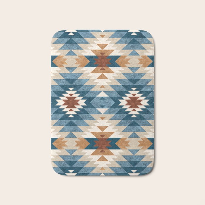 Aztec Pattern Blue Colors Bath Mat Gallery Image 1