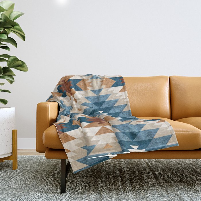 Aztec Pattern Blue Colors Throw Blanket Gallery Image 1
