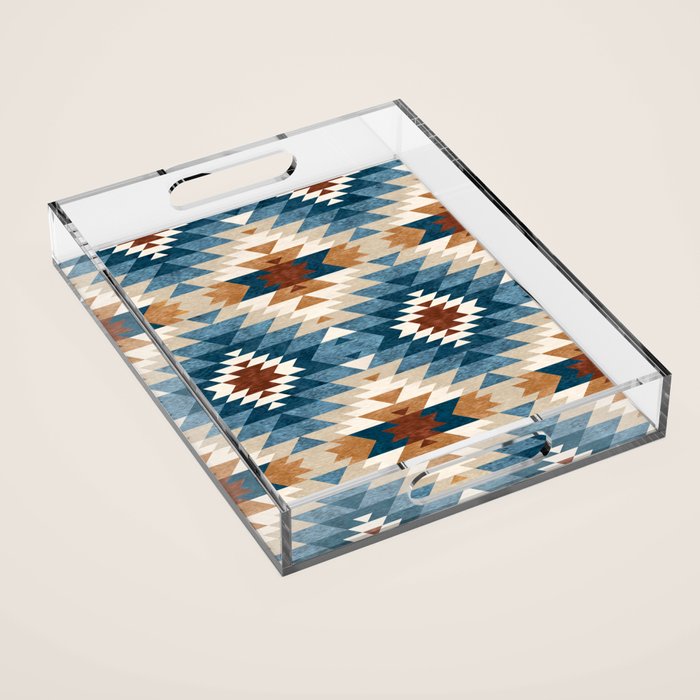 Aztec Pattern Blue Colors Acrylic Tray Gallery Image 1