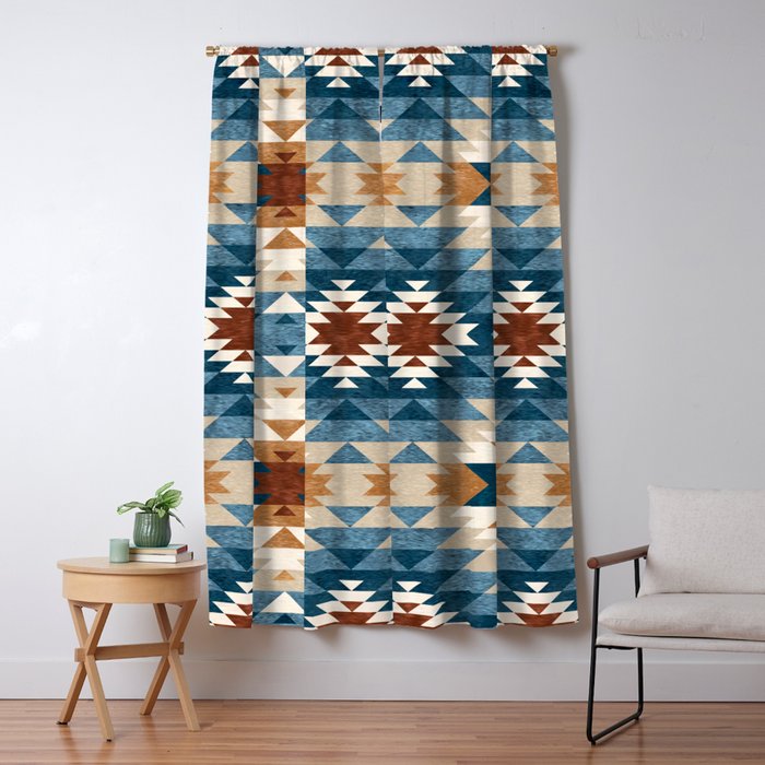 Aztec Pattern Blue Colors Window Curtain Gallery Image 1