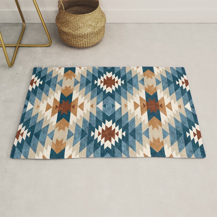 Aztec Pattern Blue Colors Rug Gallery Image 1