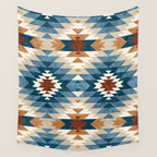 Aztec Pattern Blue Colors Wall Tapestry Gallery Image 4