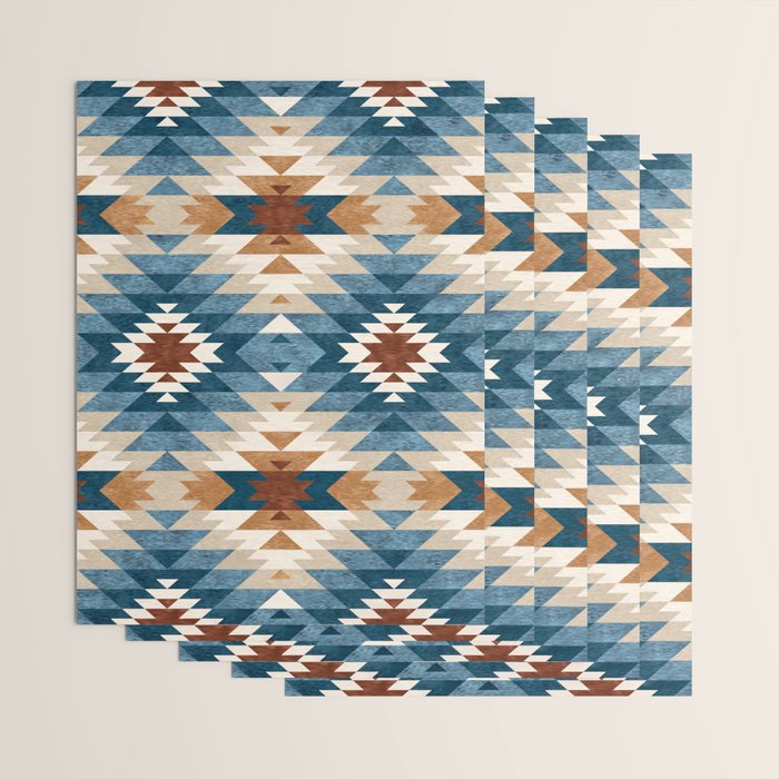 Aztec Pattern Blue Colors Wrapping Paper Gallery Image 3
