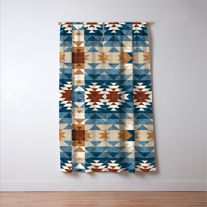 Aztec Pattern Blue Colors Window Curtain Gallery Image 3