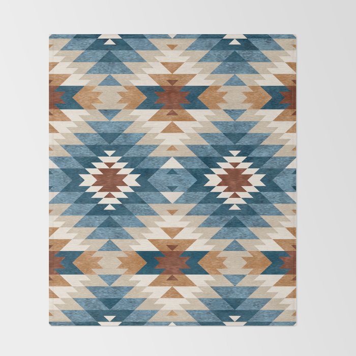Aztec Pattern Blue Colors Throw Blanket Gallery Image 2