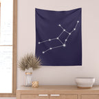 Virgo Zodiac Star Constellation Line Art Dark Purple Wall Tapestry Gallery Image 2