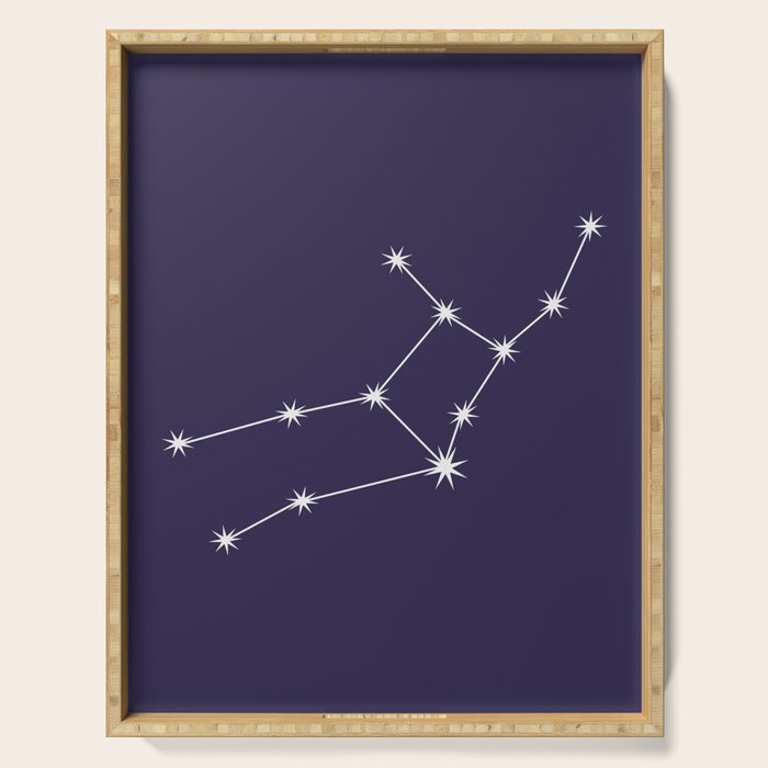 Virgo Zodiac Star Constellation Line Art Dark Purple Serving Tray Gallery Image 1