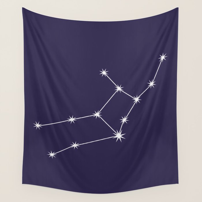 Virgo Zodiac Star Constellation Line Art Dark Purple Wall Tapestry Gallery Image 1