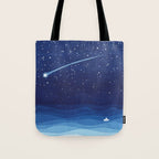 Falling star, shooting star, sailboat ocean waves blue sea Tote Bag Gallery Image 1