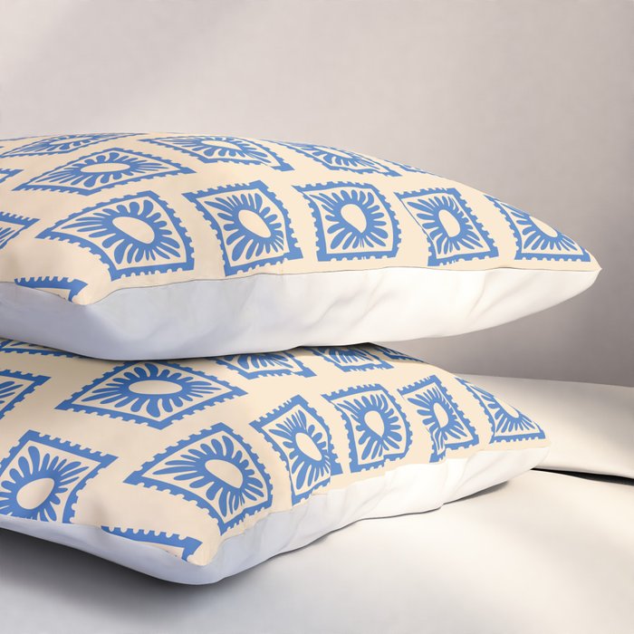 Vintage blue flower postage stamp pattern Pillow Sham Gallery Image 3
