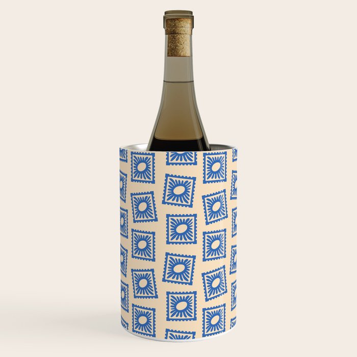 Vintage blue flower postage stamp pattern Wine Chiller Gallery Image 1