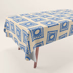 Vintage blue flower postage stamp pattern Tablecloth Gallery Image 1