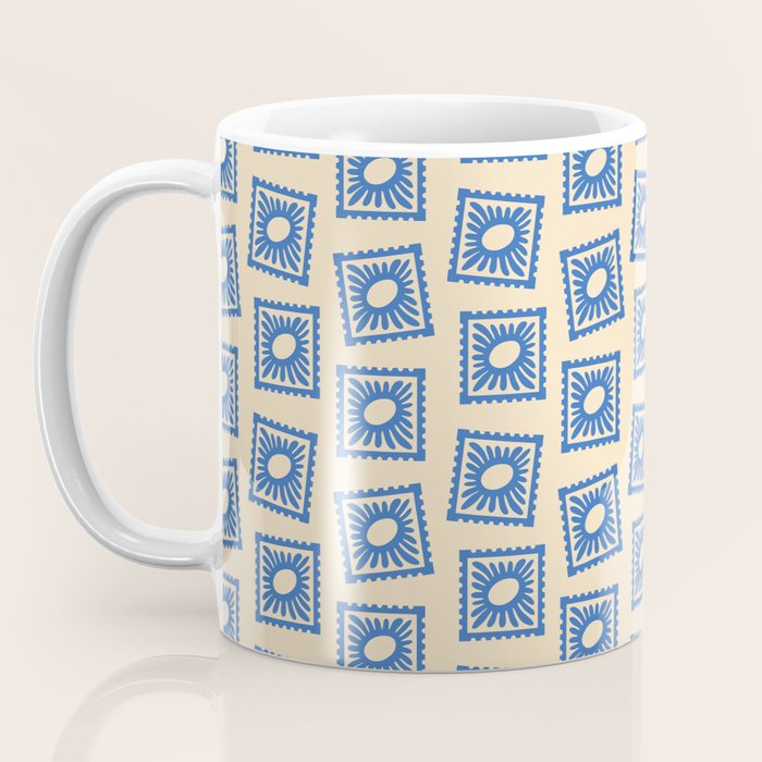 Vintage blue flower postage stamp pattern Coffee Mug Gallery Image 3