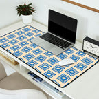 Vintage blue flower postage stamp pattern Desk Mat Gallery Image 2