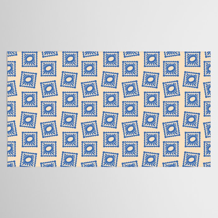 Vintage blue flower postage stamp pattern Tablecloth Gallery Image 2