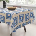 Vintage blue flower postage stamp pattern Tablecloth Gallery Image 3