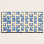 Vintage blue flower postage stamp pattern Desk Mat Gallery Image 3