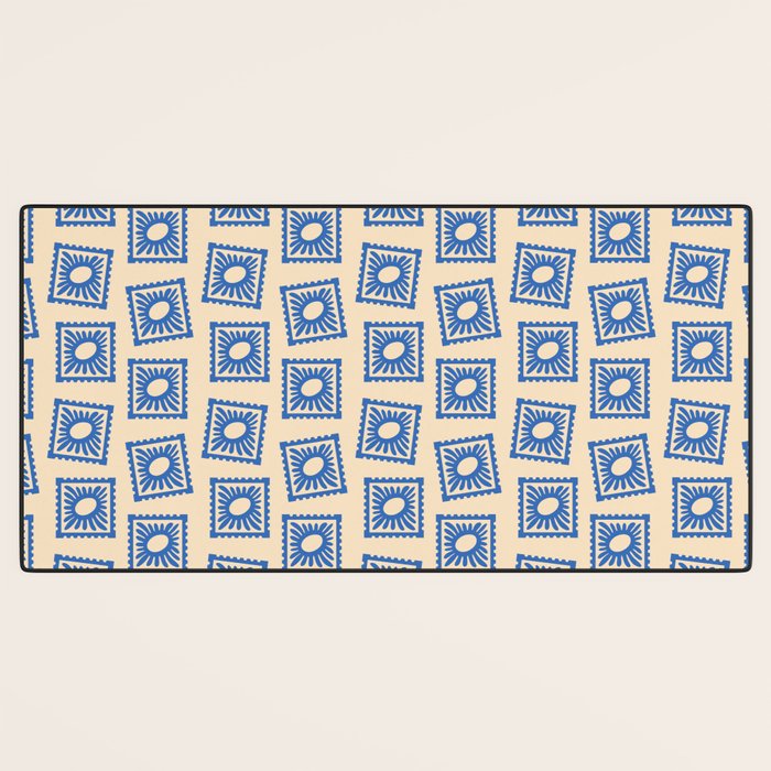 Vintage blue flower postage stamp pattern Desk Mat Gallery Image 3