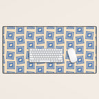 Vintage blue flower postage stamp pattern Desk Mat Gallery Image 1