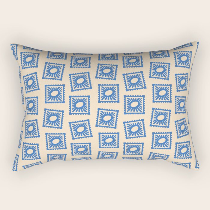 Vintage blue flower postage stamp pattern Rectangular Pillow Gallery Image 1