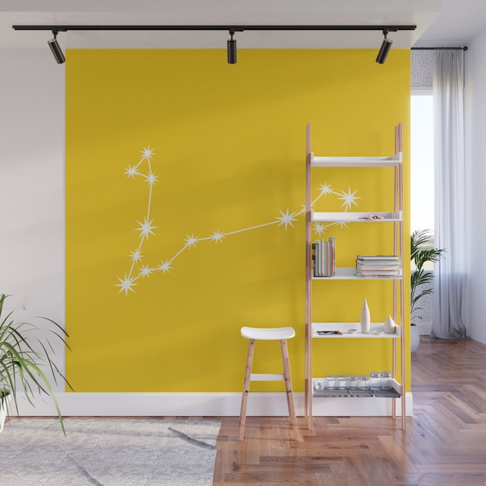 Pisces Zodiac Star Constellation Line Art Bright Yellow Wall Mural Gallery Image 1