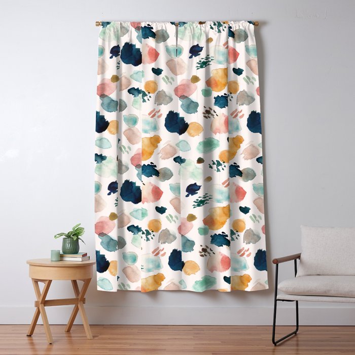 WILD WHIMS Abstract Watercolor Brush Strokes Window Curtain Gallery Image 1
