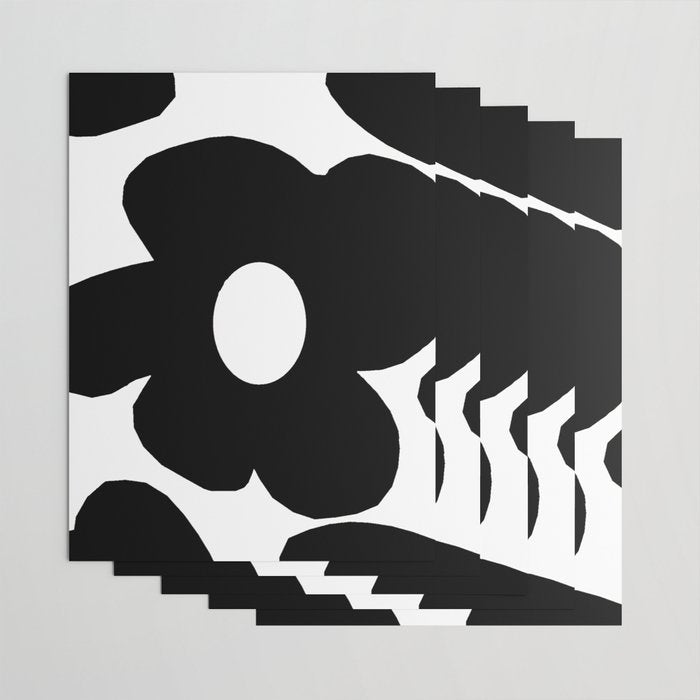 One Large Black Retro Flower White Background #decor #society6 #buyart Wrapping Paper Gallery Image 3